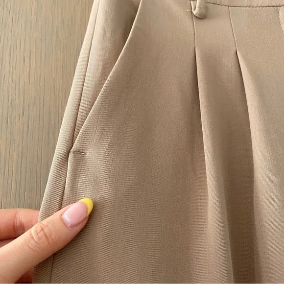 Zara pleated wide leg trouser pant tan - Picture 4 of 9